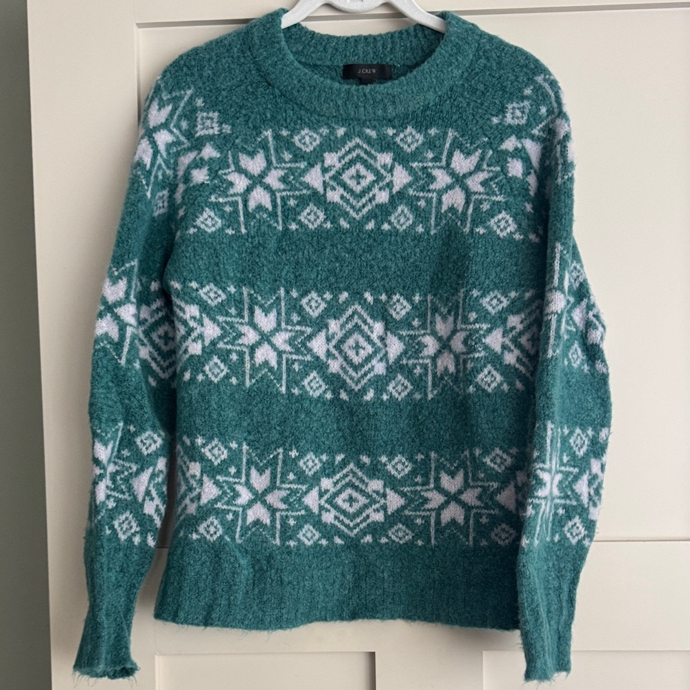 J. Crew Teal and White Knit Sweater